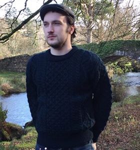 Aran Crew Neck Sweater in Black Watch