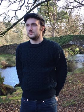 Aran Crew Neck Sweater in Black Watch