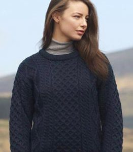 Aran Crew Neck Sweater in Black Watch