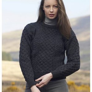 Aran Crew Neck Sweater in Charcoal