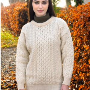 Aran Crew Neck Sweater in Natural