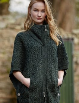 Collared Zip Poncho in Forest Green