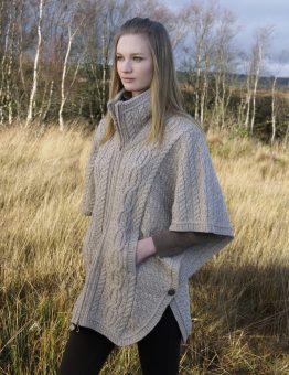 Collared Zip Poncho in Parsnip