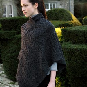Aran Knit Poncho in Charcoal