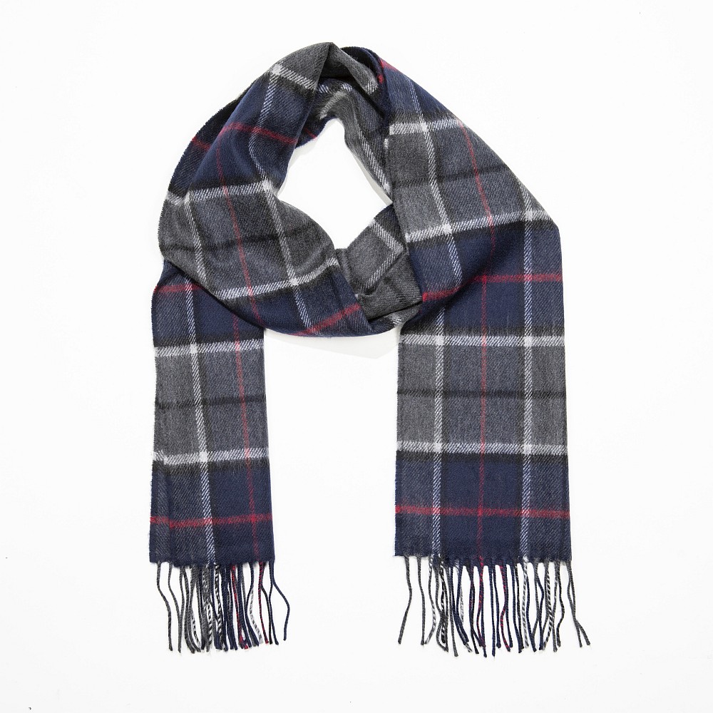 Merino Scarf in Navy, Red, and Grey Check
