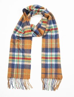 Merino Scarf in Orange, Blue, Green and Red Check