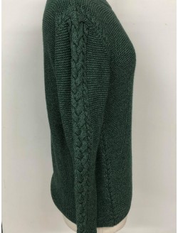 Green Sweater With Cable Knit Sleeve