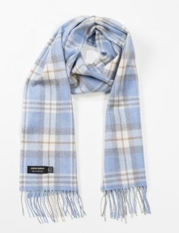 Merino Scarf in Light Blue and Cream Check