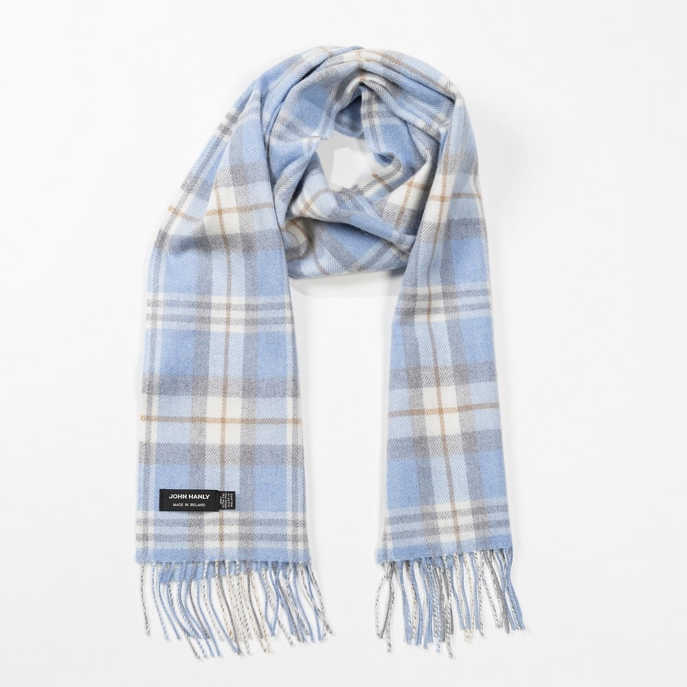 Merino Scarf in Light Blue and Cream Check