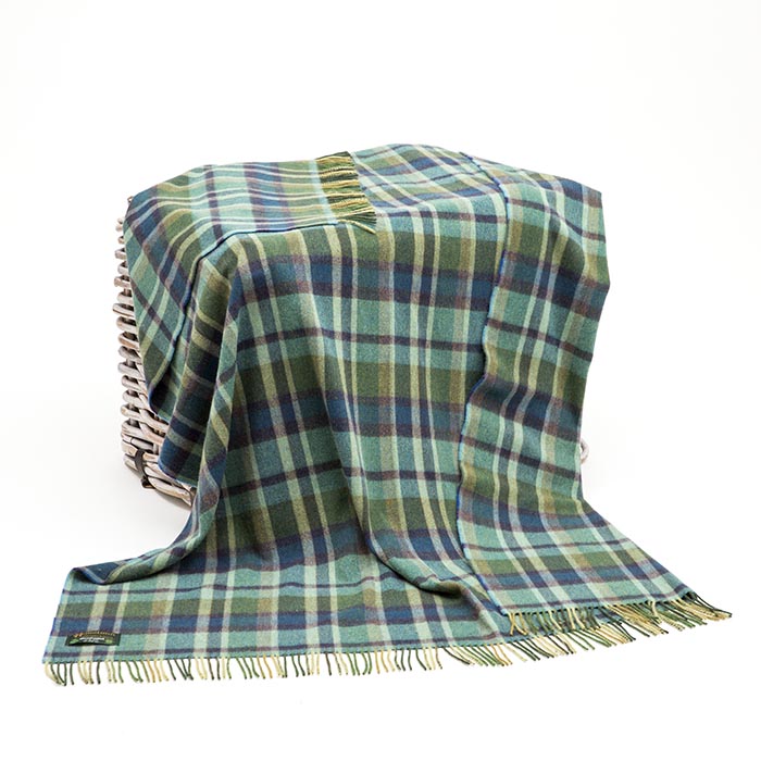 Lambswool Blanket in Green and Blue Tartan