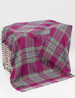 Lambswool Blanket in Pink and Green Tartan