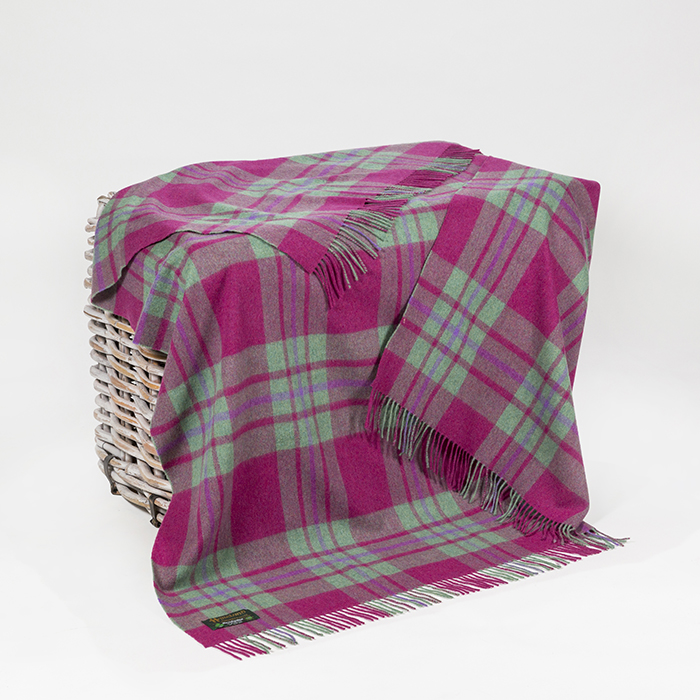 Lambswool Blanket in Pink and Green Tartan