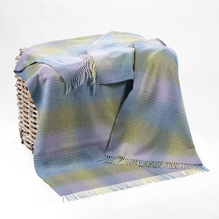 Lambswool Blanket in Blue, Green and Lilac Glendalough Woollen Mills