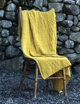 Aran Knit Woollen Blanket in Yellow