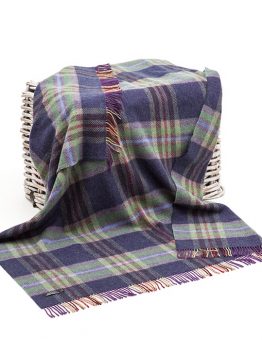 Merino and Cashmere Blend Blanket in Green and Blue Check