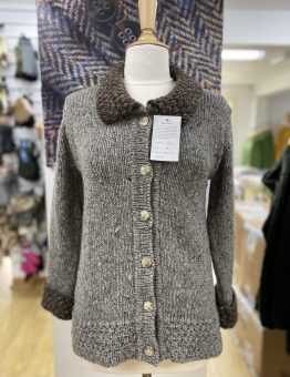 Wool Cardigan With Contrast Collar in Grey