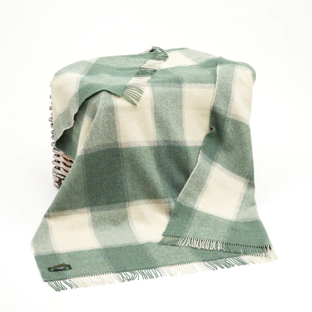 Large Wool Throw in Green and Cream
