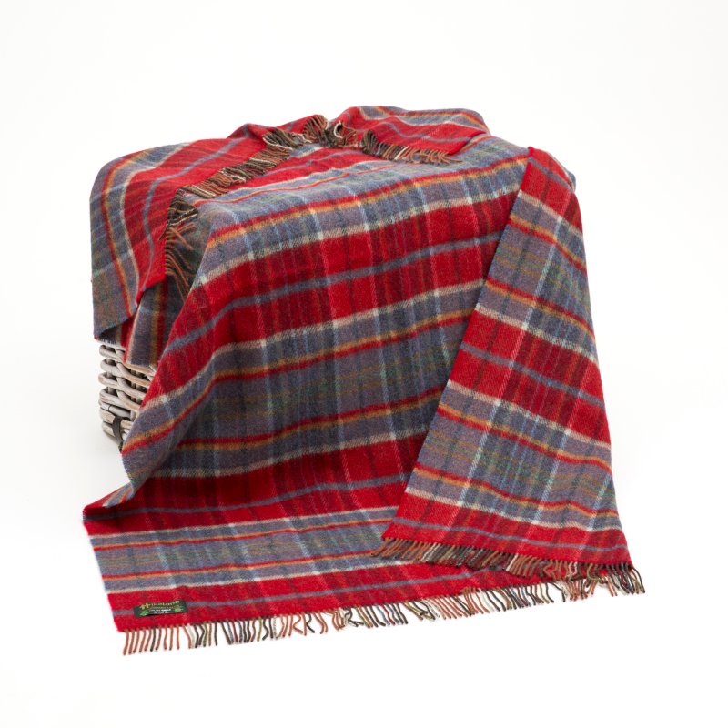 Large Wool Throw in Grey and Red Glendalough Woollen Mills