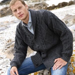 OLYMPUS DIGITAL CAMERA Aran Knit Cardigan in Charcoal