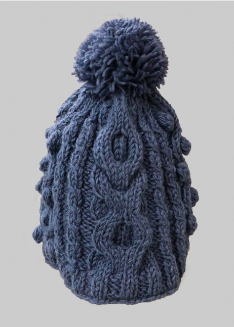 Wool Beanie with Bobble in Petrol Blue