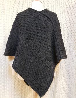 Aran Inspired Wool Poncho in Charcoal