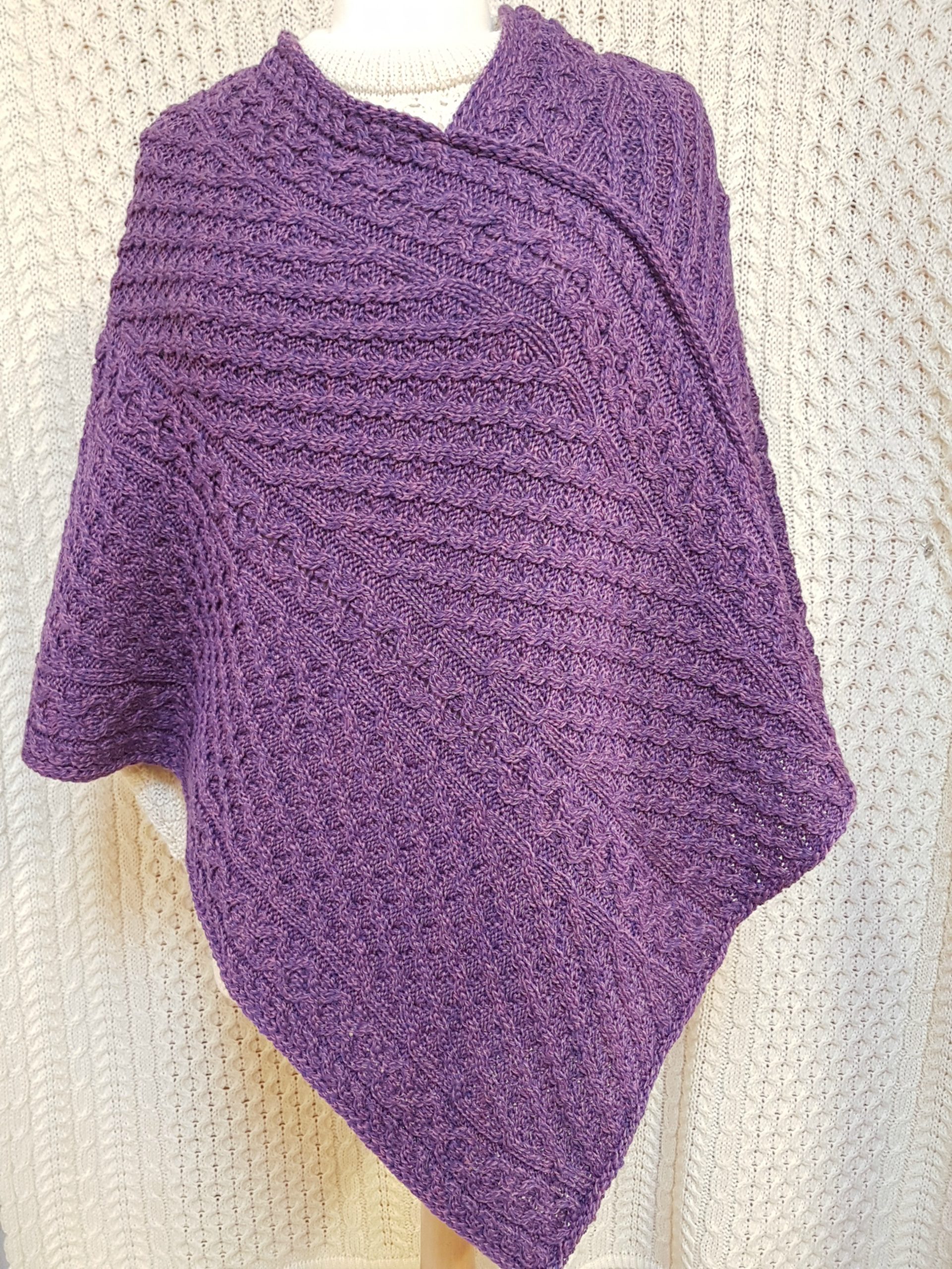 Aran Inspired Wool Poncho in Purple