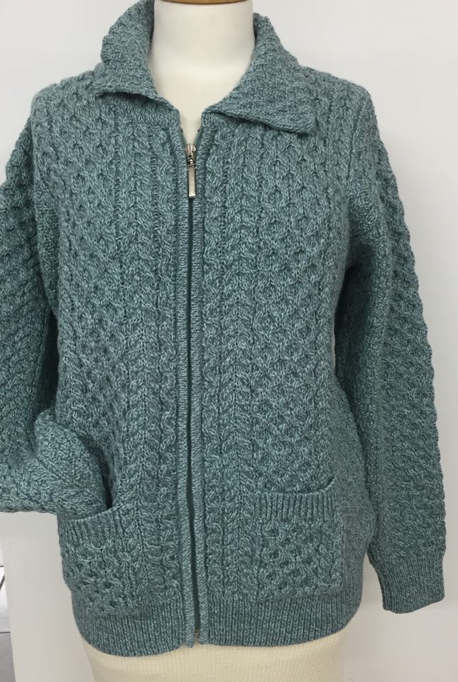 Knitted Zip Cardigan in Turquoise