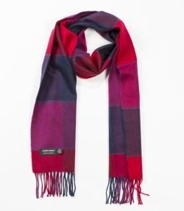 Merino Scarf in Red, Pink and Navy Block Check