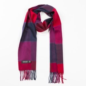 Merino Scarf in Red, Pink and Navy Block Check