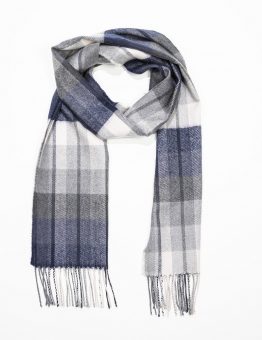 Merino Scarf in Grey, White, and Navy Check