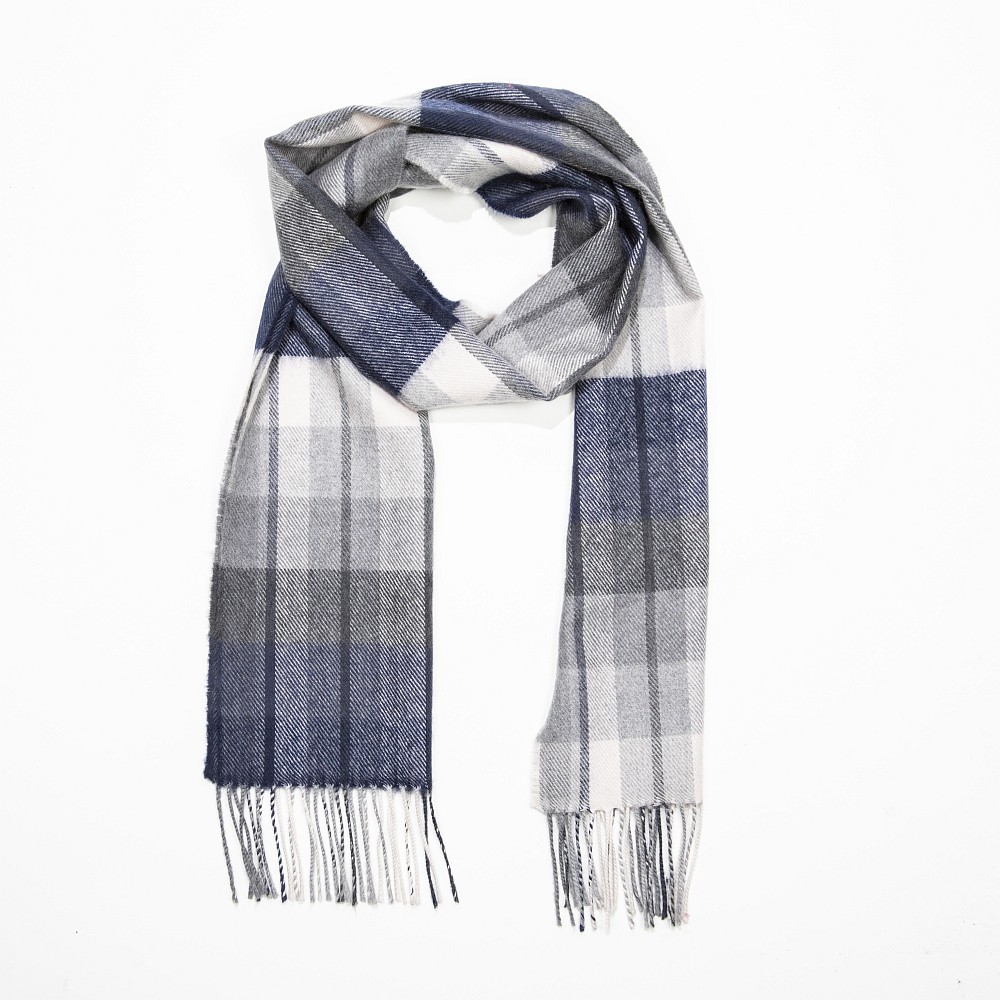 Merino Scarf in Grey, White, and Navy Check