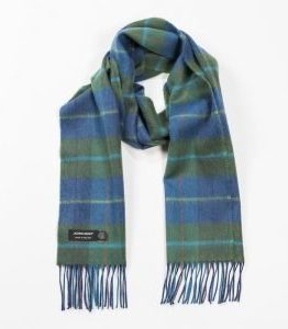Merino Scarf in Denim and Green Check