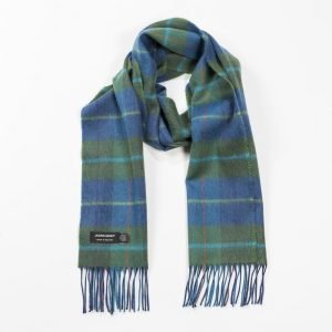 Merino Scarf in Denim and Green Check