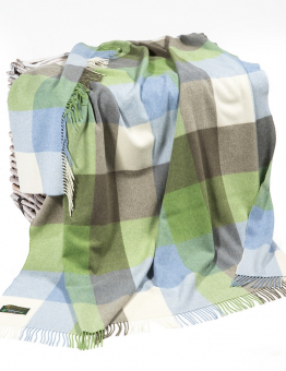 Cream, Blue and Green Check Blanket