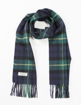 Lambswool Scarf in Navy, Green and Yellow Tartan
