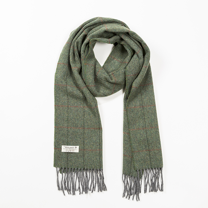 Lambswool Scarf in Green with Red Stripe