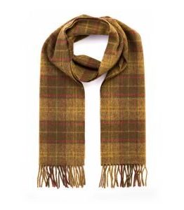 Lambswool Scarf in Mustard, Brown and Red Check