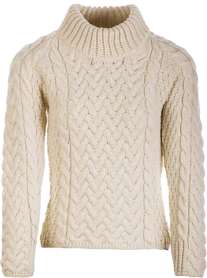 Roll Neck Cable Knit in Natural