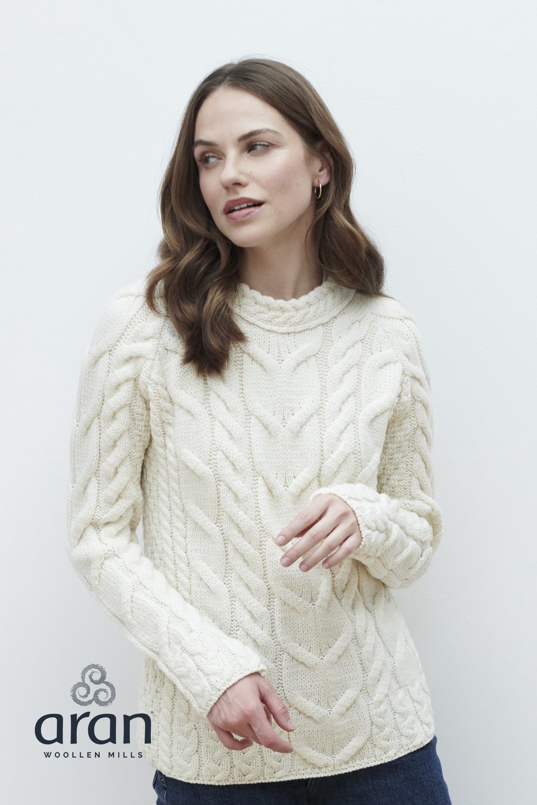 Cable Knit Neck Sweater in Natural