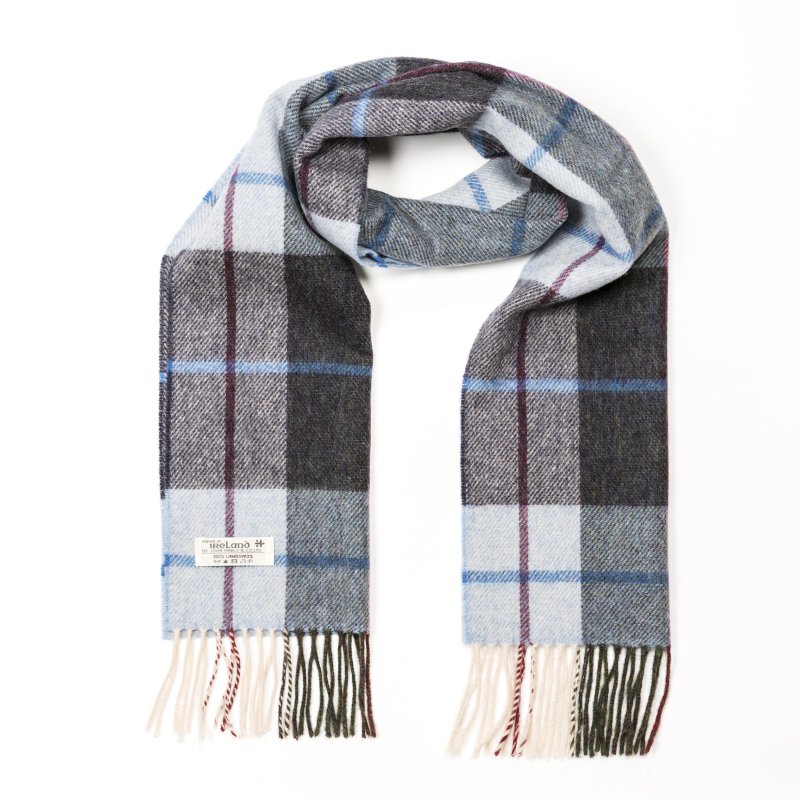 Lambswool Scarf in Grey and Blue Check
