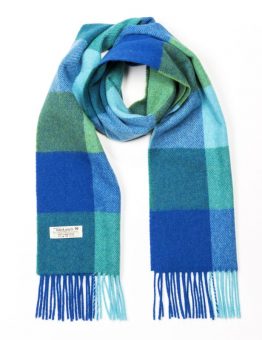 Lambswool Scarf in Blue and Green Check