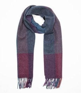 Lambswool Scarf in Teal, Rusts, Purple Herringbone Stripe