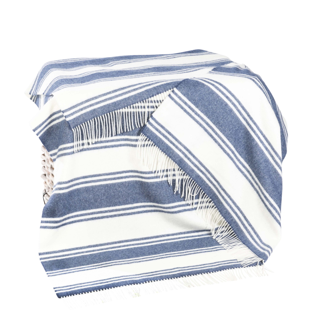 Merino Lambswool Blanket Blue & White Stripe