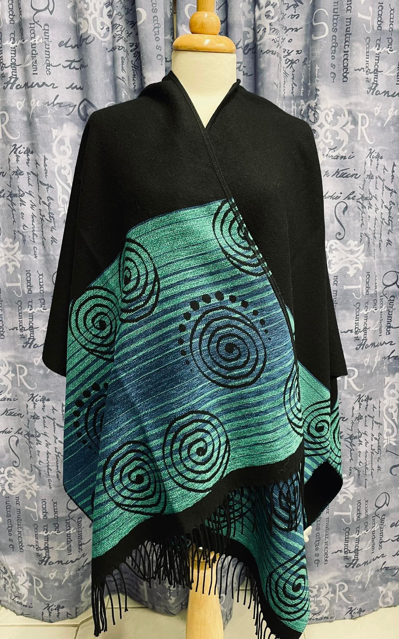 Black with Blue and Green Celtic Swirl Shawl