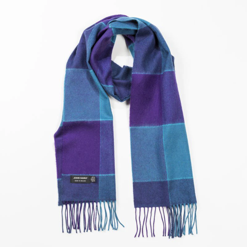 Merino Scarf in Blue and Purple Block Check