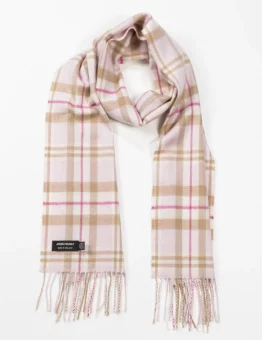 Merino Scarf in Baby Pink and White Check
