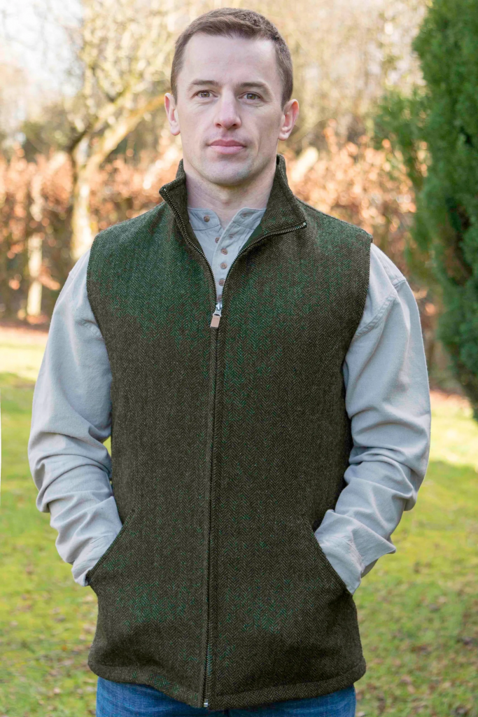 Green Tweed Wool Body Warmer Glendalough Woollen Mills