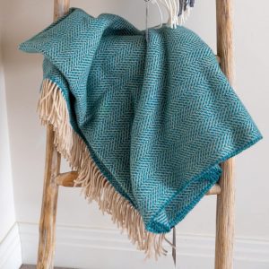 Aqua Herringbone Throw