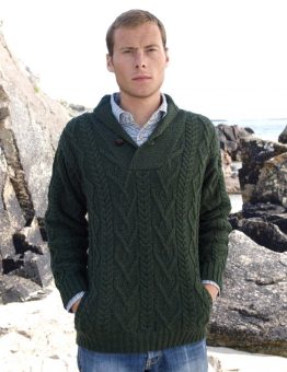 Green Shawl Collar  Sweater